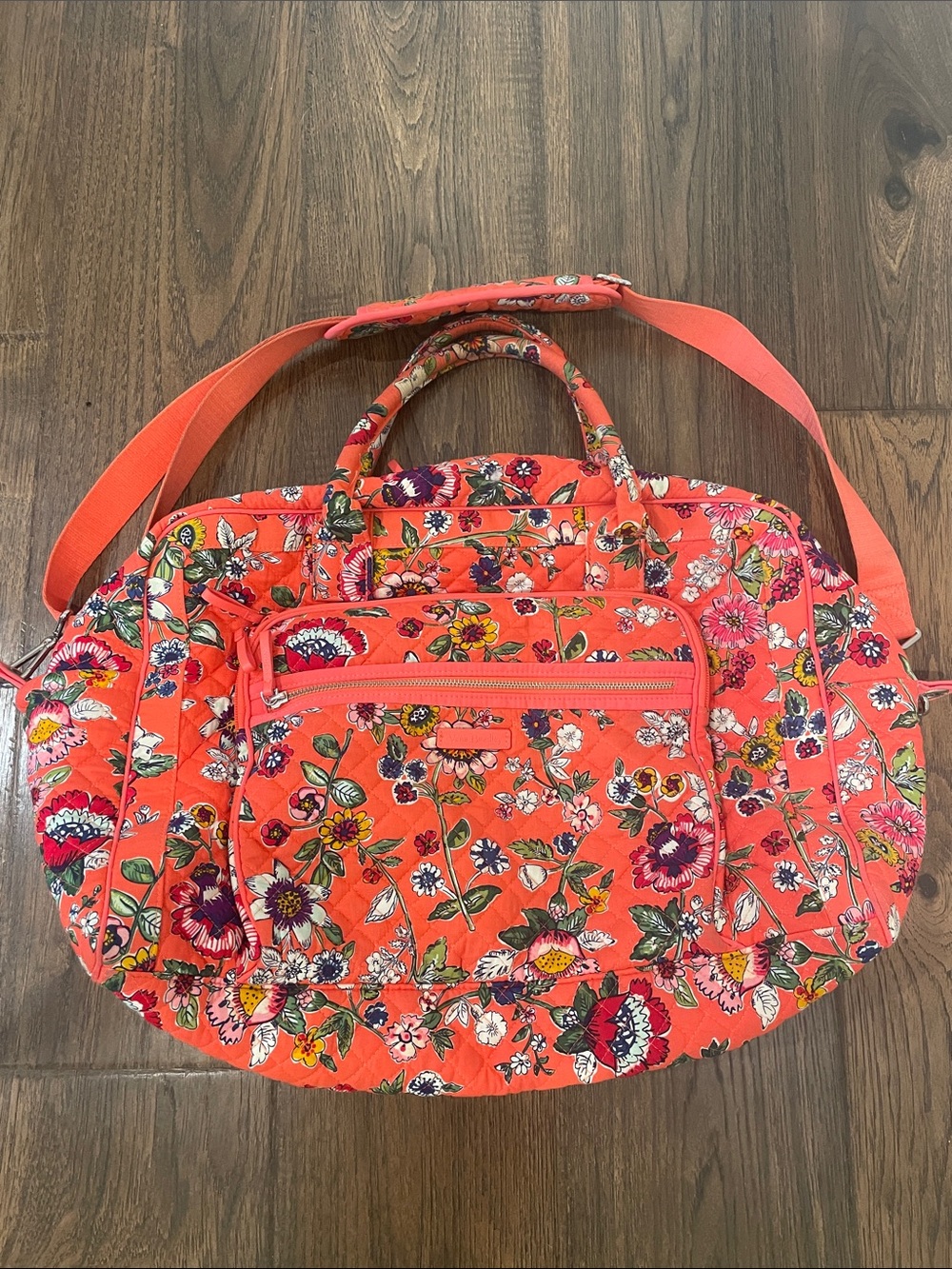 Vera Bradley Coral Floral Quilted Travel Tote w Trolley Strap
